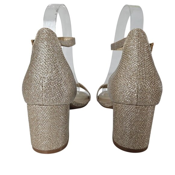 Mysoft Womens 8.5 Chunky Heels Open Toe Gold Glitter Ankle Strap Wedding Sandals - Picture 13 of 15